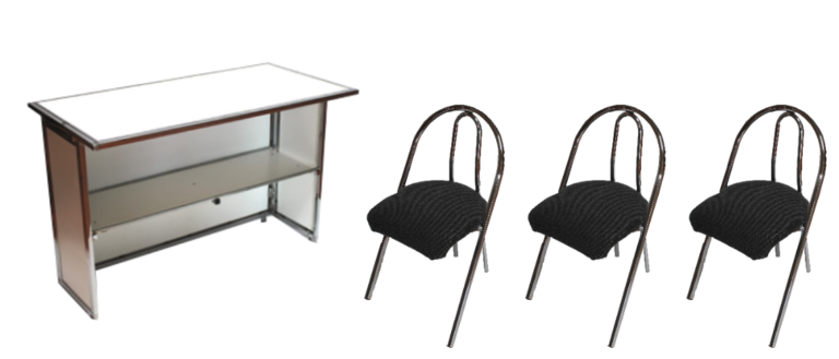 Bureau + 3 chaises inox ou blanc assise anthracite